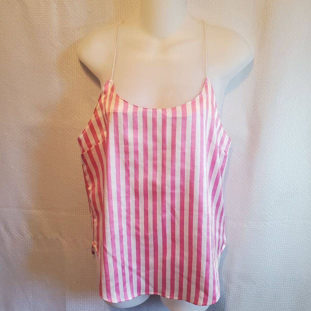 Victoria's Secret Stripped Satin Cami Tank Sz Small Signature Pink White Strip